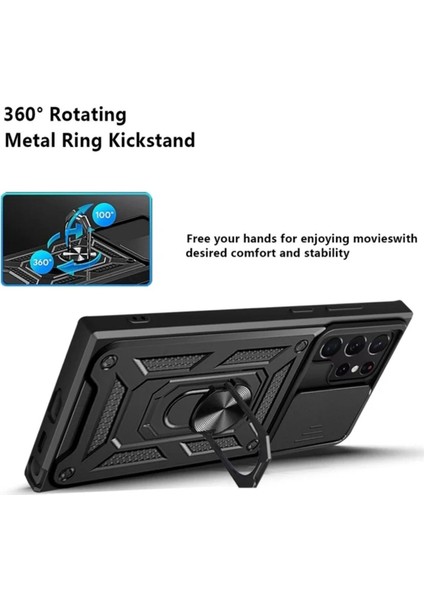 Samsung Galaxy S23 Ultra Uyumlu Tank Kılıf Yüzüklü Standlı Extra Darbe Koruma Zırhlı Outdoor Kapak - Kırmızı fiyatları