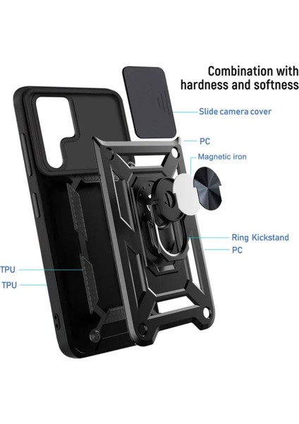 Samsung Galaxy S23 Ultra Uyumlu Tank Kılıf Yüzüklü Standlı Extra Darbe Koruma Zırhlı Outdoor Kapak - Kırmızı indirimleri