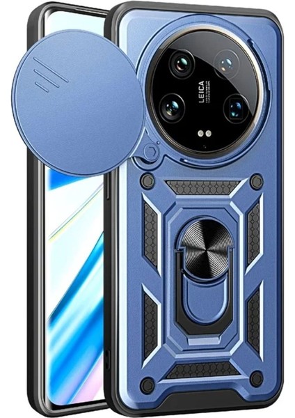 Xiaomi 13 Ultra Uyumlu Tank Kılıf Yüzüklü Standlı Extra Darbe Koruma Zırhlı Outdoor Kapak - Lacivert