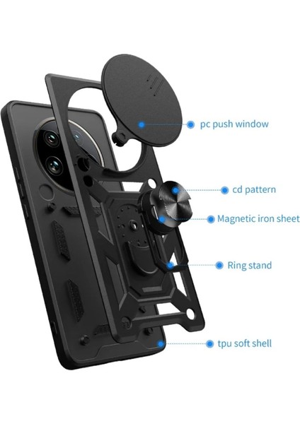 Xiaomi 13 Ultra Uyumlu Tank Kılıf Yüzüklü Standlı Extra Darbe Koruma Zırhlı Outdoor Kapak - Lacivert indirimleri