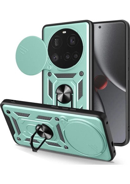 Xiaomi 15 Ultra Uyumlu Tank Kılıf Yüzüklü Standlı Extra Darbe Koruma Zırhlı Outdoor Kapak - Yeşil