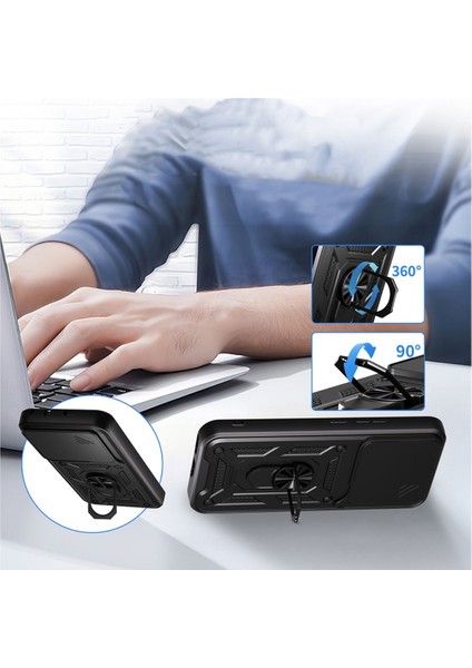 Honor 400 Uyumlu Tank Kılıf Yüzüklü Standlı Extra Darbe Koruma Zırhlı Outdoor Kapak - Siyah modelleri