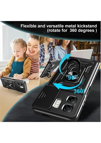 Infinix Smart 9 Uyumlu Tank Kılıf Yüzüklü Standlı Extra Darbe Koruma Zırhlı Outdoor Kapak - Siyah modelleri