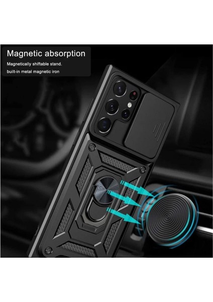 Samsung Galaxy S23 Ultra Uyumlu Tank Kılıf Yüzüklü Standlı Extra Darbe Koruma Zırhlı Outdoor Kapak - Yeşil fırsatları