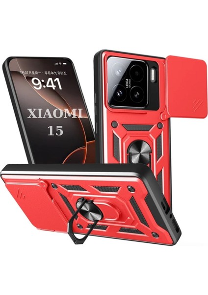 Xiaomi 15 Uyumlu Tank Kılıf Yüzüklü Standlı Extra Darbe Koruma Zırhlı Outdoor Kapak - Yeşil