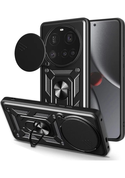 Xiaomi 15 Ultra Uyumlu Tank Kılıf Yüzüklü Standlı Extra Darbe Koruma Zırhlı Outdoor Kapak - Siyah