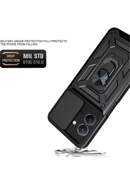 Vivo Y36 Uyumlu Tank Kılıf Yüzüklü Standlı Extra Darbe Koruma Zırhlı Outdoor Kapak - Lacivert fiyatları