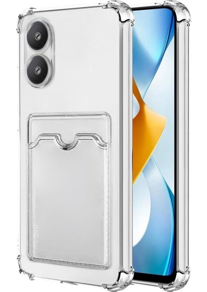 Redmi 15C Uyumlu Kartlıklı Kılıf Darbe Emici Köşe Korumalı Cüzdanlı Esnek Silikon Kapak - Şeffaf