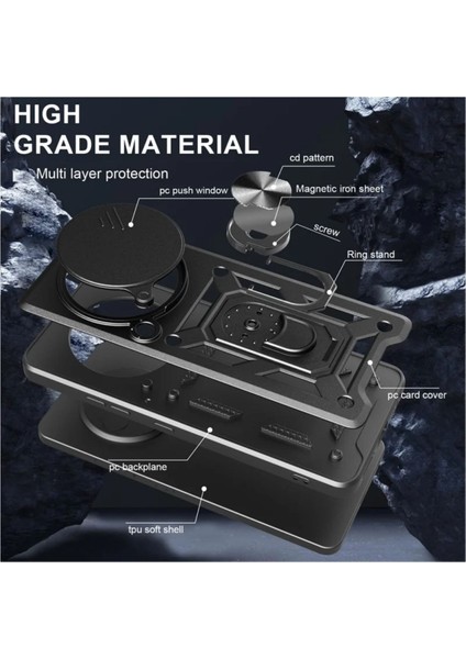 Xiaomi 15 Ultra Uyumlu Tank Kılıf Yüzüklü Standlı Extra Darbe Koruma Zırhlı Outdoor Kapak - Siyah indirimleri