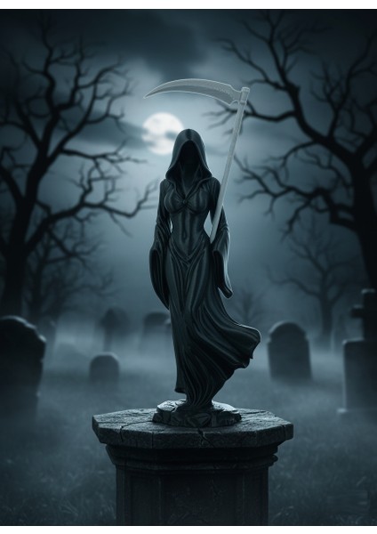 Lady Reaper Figürü – 20 cm Siyah Azrail Kadın Heykel – 3D Baskı Dekoratif Biblo