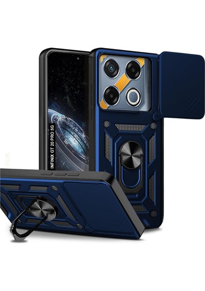 Infinix Gt 20 Pro Uyumlu Tank Kılıf Yüzüklü Standlı Extra Darbe Koruma Zırhlı Outdoor Kapak - Lacivert