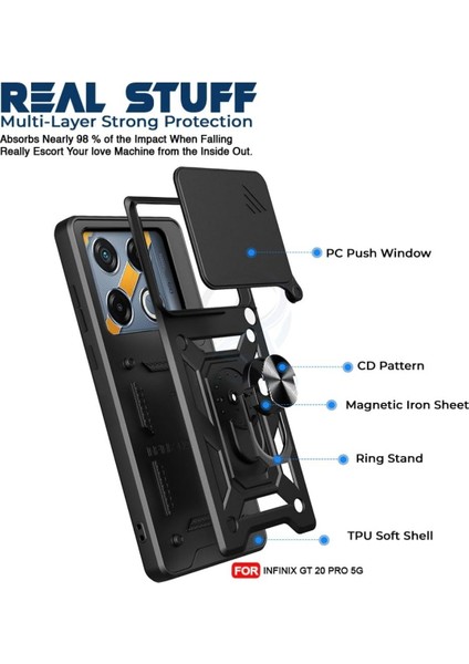 Infinix Gt 20 Pro Uyumlu Tank Kılıf Yüzüklü Standlı Extra Darbe Koruma Zırhlı Outdoor Kapak - Lacivert indirimleri