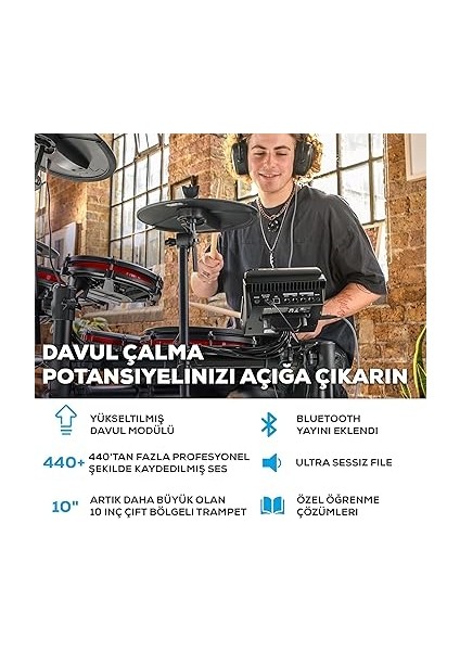 Nitro Max Kit - Elektronik Davul Seti, Dijital Bateri, Sessiz Mesh Pedli, 10 Inç Çift Bölgeli Trampet, Bluetooth, 440+ Otantik Ses, Drumeo, USB Mıdı, Tekme Pedalı fiyatları