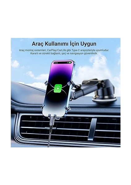 USB 4.0 E-Mark 240W 40GBPS Thunderbolt 4 8k 60Hz Type-C Görüntü Hızlı Şarj ve Data Kablosu 50 cm modelleri