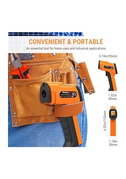 TP30 Yüksek Hassasiyetli Profesyonel Kızılötesi Termometre, -50°c Ila 550°C (-58°f Ila 1022°F) Ayarlanabilir Emisiviteli Dijital Lazer Termometre (Vücut Kullanımı Için Değildir) indirimleri