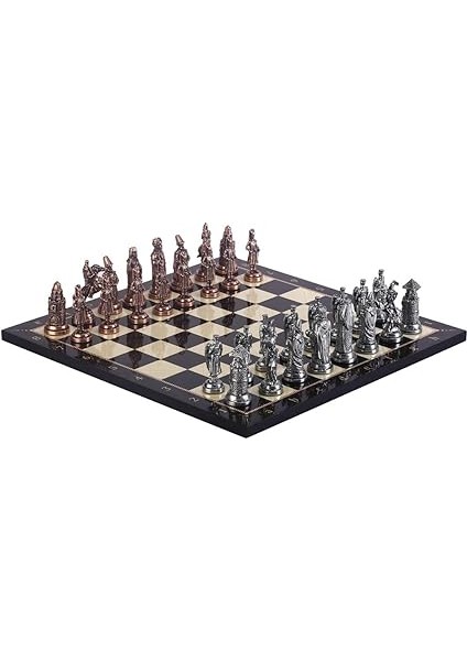 Büyük Boy Metal Osmanlı Bizans Satranç Takımı Antik ve Ceviz Desenli Mdf Ahşap Satranç Tahtası (37X37 Cm.) fiyatları