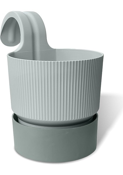 Ixora Tek Askılı Balkon Saksısı Tabaklı Mat Plastik Saksı (1 Adet, Gri)