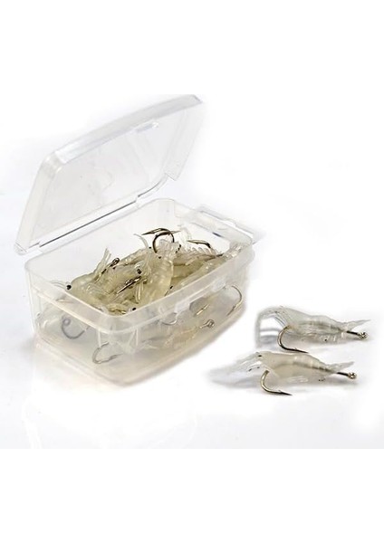 12 Adet Fosforlu Kancalı Silikon Karides Olta Yem Sahte Yapay Iğneli Balık Yemi Beyaz
