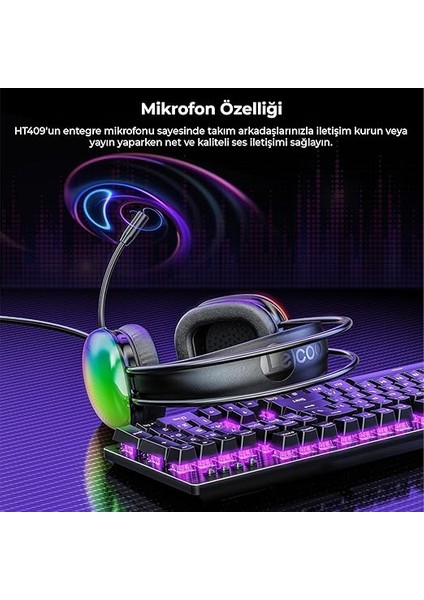 HT409 USB Kablolu Rgb LED Aydınlatmalı Mikrofonlu Kulak Üstü Gaming Kulaklık Siyah indirimleri