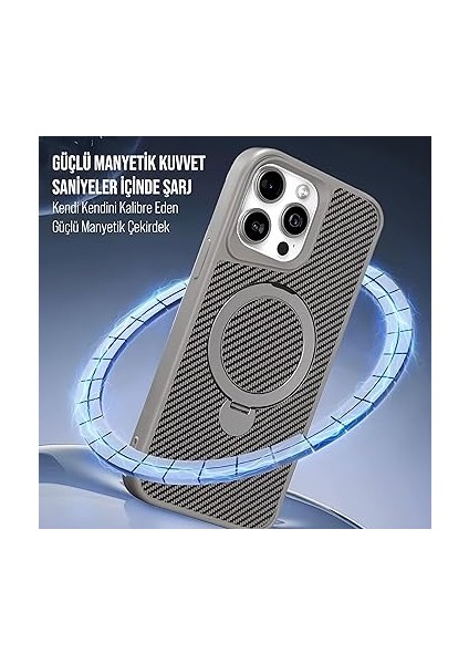 iPhone Karbon Fiber Materyal Stand Özellikli Lens Çerçeveli ve Sararmayan Güçlü Darbe Emici Premium Kılıf (Gümüş, iPhone 14 Pro Max) fiyatları