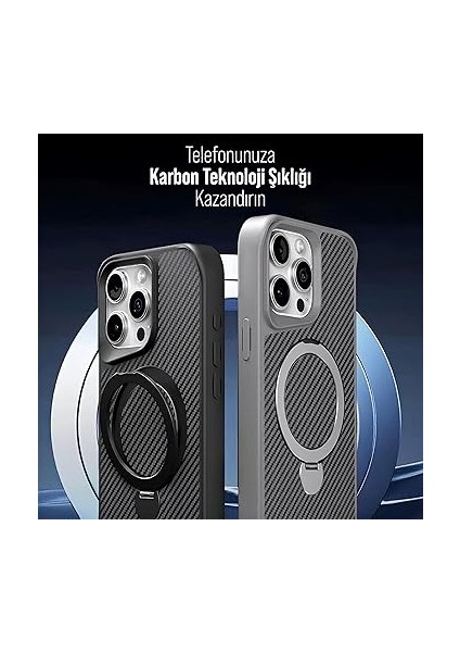 iPhone Karbon Fiber Materyal Stand Özellikli Lens Çerçeveli ve Sararmayan Güçlü Darbe Emici Premium Kılıf (Gümüş, iPhone 14 Pro Max) fırsatları