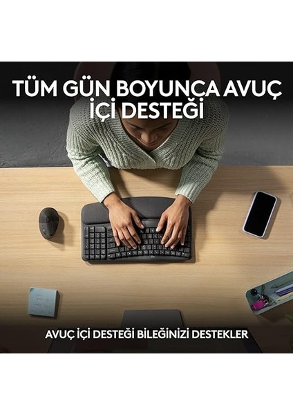 Wave Keys Kablosuz Dolgulu Avuç Içi Destekli Ergonomik Klavye, Konforlu Doğal Yazma, Easy-Switch, Bluetooth, Logi Bolt Alıcı, Çoklu Işletim Sistemleri, Windows/mac Için, Türkçe Q, Siyah indirimleri