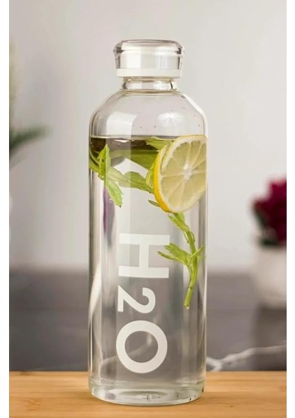 H2O Borosilikat Cam Matara 1l Vakum Kapaklı Su Şişesi Suluk 1000 ml