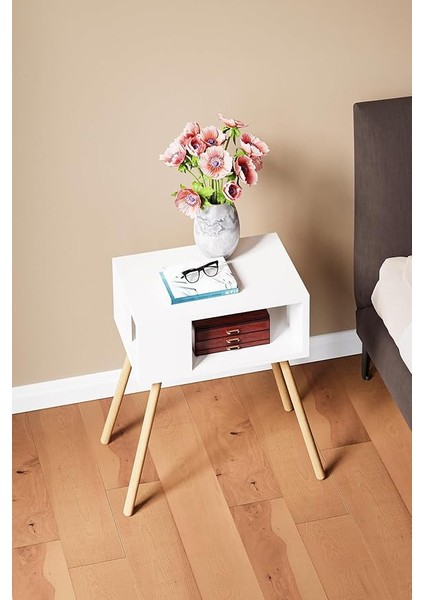 Ahşap Ayaklı Dekoratif Raflı Komodin - Beyaz modelleri