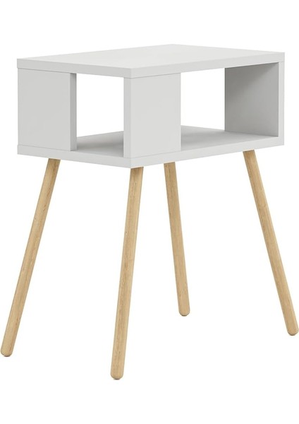 Ahşap Ayaklı Dekoratif Raflı Komodin - Beyaz indirimleri