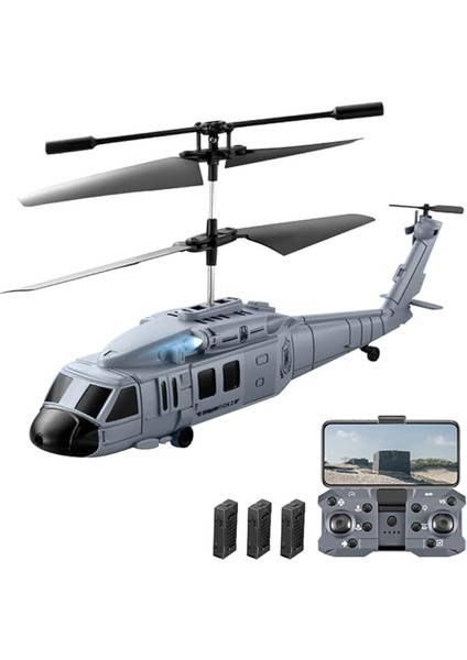 Uzaktan Kumandalı Helikopter, 4K Hd Çift Kamera Hareket Algılama Uçağı Engel Kaçınma Fonksiyonu ile 3 Pil, Yetişkinler ve Başlangıç Seviyesi Için Şarj Edilebilir, Gri