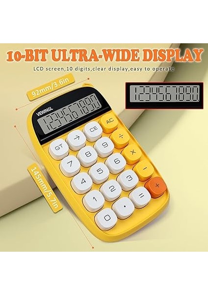 Hesap Makinesi, Sarı Hesap Makinesi Sevimli 10 Haneli Büyük LCD Ekran ve Düğmeler, Günlük Yaşam ve Temel Ofis Çalışmaları Için Harika Büyük LCD Ekranlı Hesap Makinesi modelleri