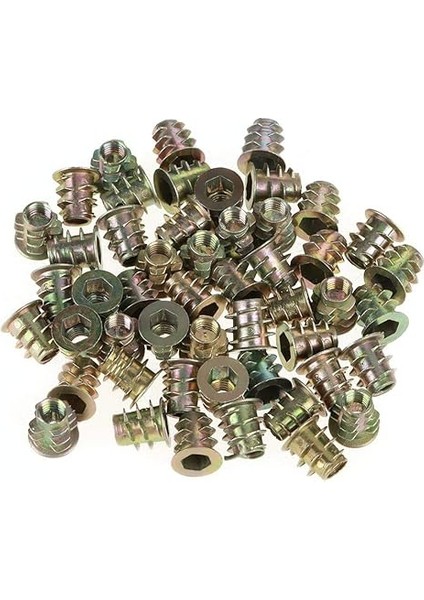 Yerleştirme Somunu, M5 x 10 mm Çinko Alaşım Altıgen Tahrik Kafası Mobilya Somunları Ahşap Kullanım Için Dişli, 50 Adet