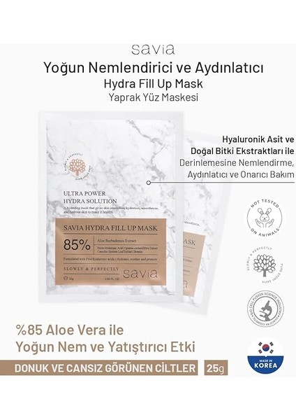 Yoğun Nemlendirici ve Aydınlatan Yüz Maskesi,%85 Aloe Vera, Hyaluronik Asit ve Centella Içeren Kore Cilt Bakımı, Hydra Fill Up Kağıt Maske – Savia fiyatları