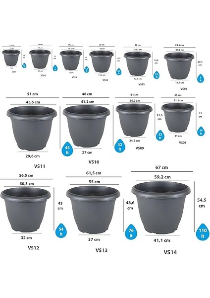 V509 Villa Saksı Set No: 9 22 Litre, 42 Cm, Yesil modelleri