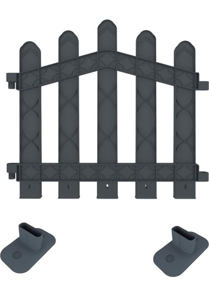 Plastik Alan Oluşturma ve Bahçe Çiti 10 Adet Çit (Y: 50 Cm/g: 5.5 M) Sert Zemin Ayaklı (Antrasit Gri)