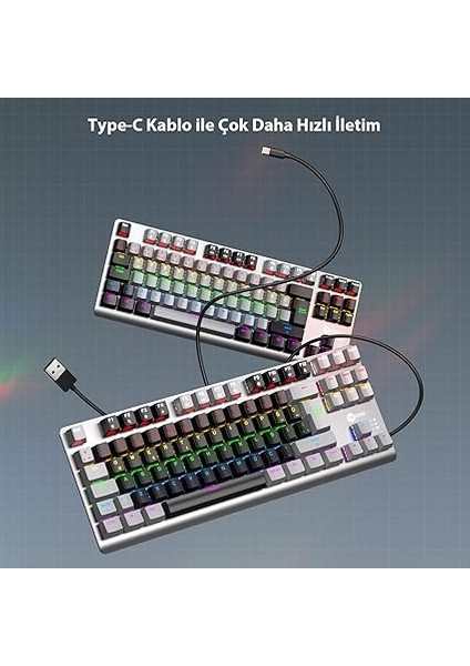 GK304 USB Kablolu Red Switch Mekanik Oyuncu Klavyesi - Makro Tuş Atamalı, Rgb LED Aydınlatmalı, Qwerty Türkçe Tuş Dizilimi, Gaming Türkçe Q Klavye Gri Ağırlıklı Gri &amp; Siyah modelleri
