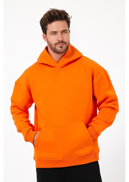 Erkek Oversize % 100 Pamuk Içi Polarlı Yumuşak Dokulu Basic Siyah Kapüşonlu Sweatshirt fiyatları