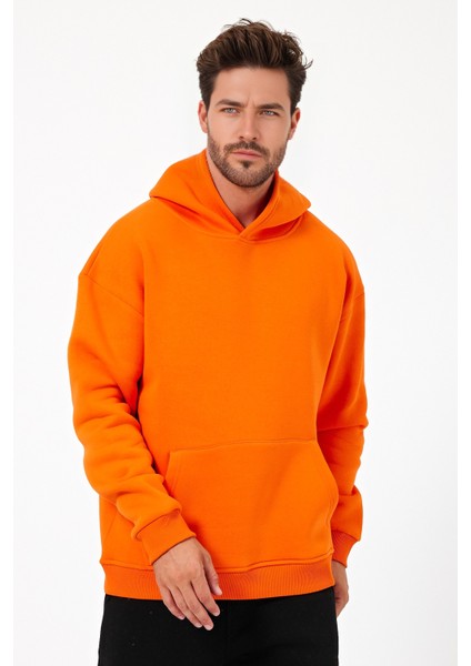 Erkek Oversize % 100 Pamuk Içi Polarlı Yumuşak Dokulu Basic Siyah Kapüşonlu Sweatshirt modelleri