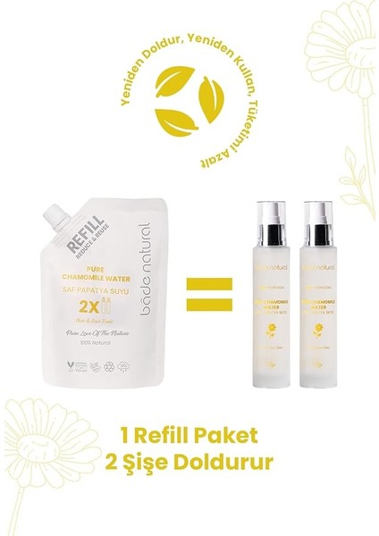 Natural Papatya Suyu Saç TONIĞI%100 Doğal ve Saf Refill Paket 200 ml modelleri