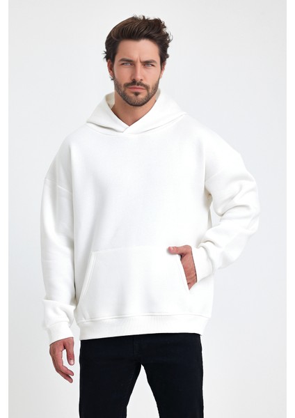 Erkek Oversize % 100 Pamuk Içi Polarlı Yumuşak Dokulu Basic Siyah Kapüşonlu Sweatshirt fırsatları
