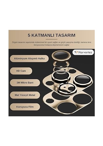 iPhone 11/12 Mini Için Tek Parça Darbeye Dayanıklı Kamera Lens Koruyucu, Gece Çekim Modu Uyumlu, Hd Alüminyum Alaşım Çerçeveli 9h Sertliğinde Temperli Cam (Gold) modelleri