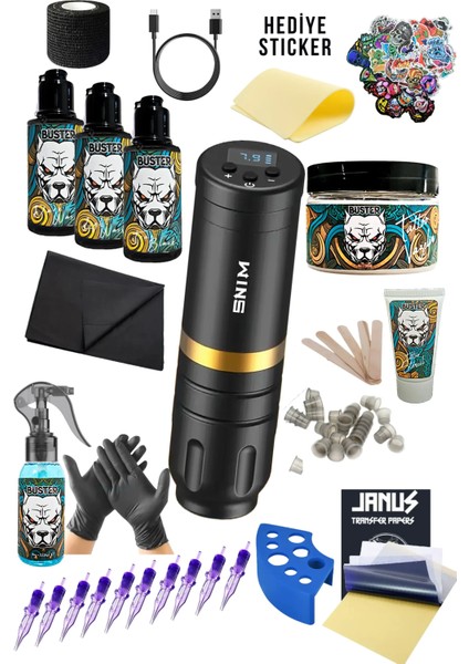 Twıns Chaos Gold Kablosuz LED Ekran Dövme Seti - Hassas Çizgiler Için Liner & Shader