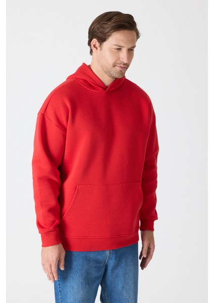 Erkek Oversize % 100 Pamuk Içi Polarlı Yumuşak Dokulu Basic Siyah Kapüşonlu Sweatshirt fiyatları