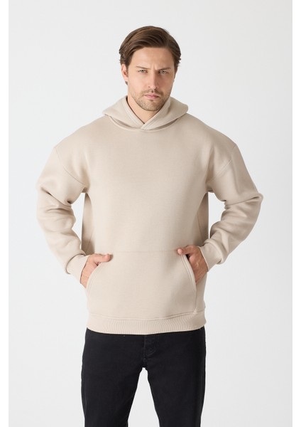 Erkek Oversize % 100 Pamuk Içi Polarlı Yumuşak Dokulu Basic Siyah Kapüşonlu Sweatshirt modelleri