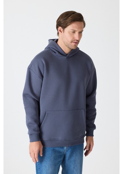 Erkek Oversize % 100 Pamuk Içi Polarlı Yumuşak Dokulu Basic Siyah Kapüşonlu Sweatshirt fırsatları