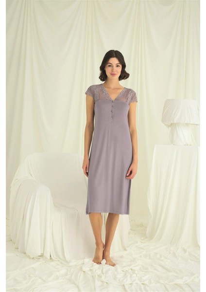 Monamise Kolu Omzu ve Yakası Dantelli Önü Düğmeli Gecelik fiyatları