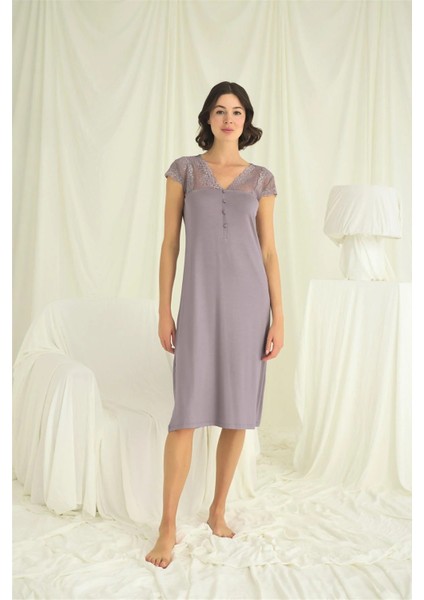 Monamise Kolu Omzu ve Yakası Dantelli Önü Düğmeli Gecelik fırsatları