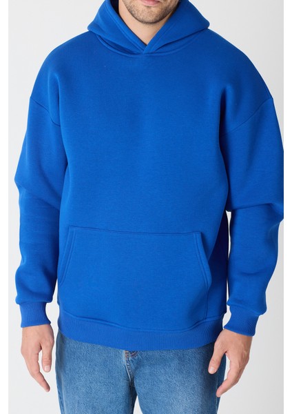 Erkek Oversize % 100 Pamuk Içi Polarlı Yumuşak Dokulu Basic Siyah Kapüşonlu Sweatshirt fiyatları