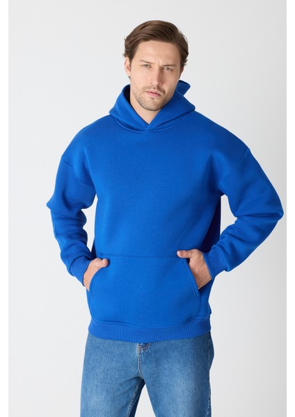 Erkek Oversize % 100 Pamuk Içi Polarlı Yumuşak Dokulu Basic Siyah Kapüşonlu Sweatshirt modelleri