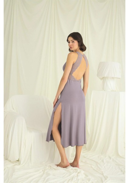 Monamise Göğüs ve Sırt Dekolteli Brode Dantelli Yırtmaçlı Gecelik fiyatları